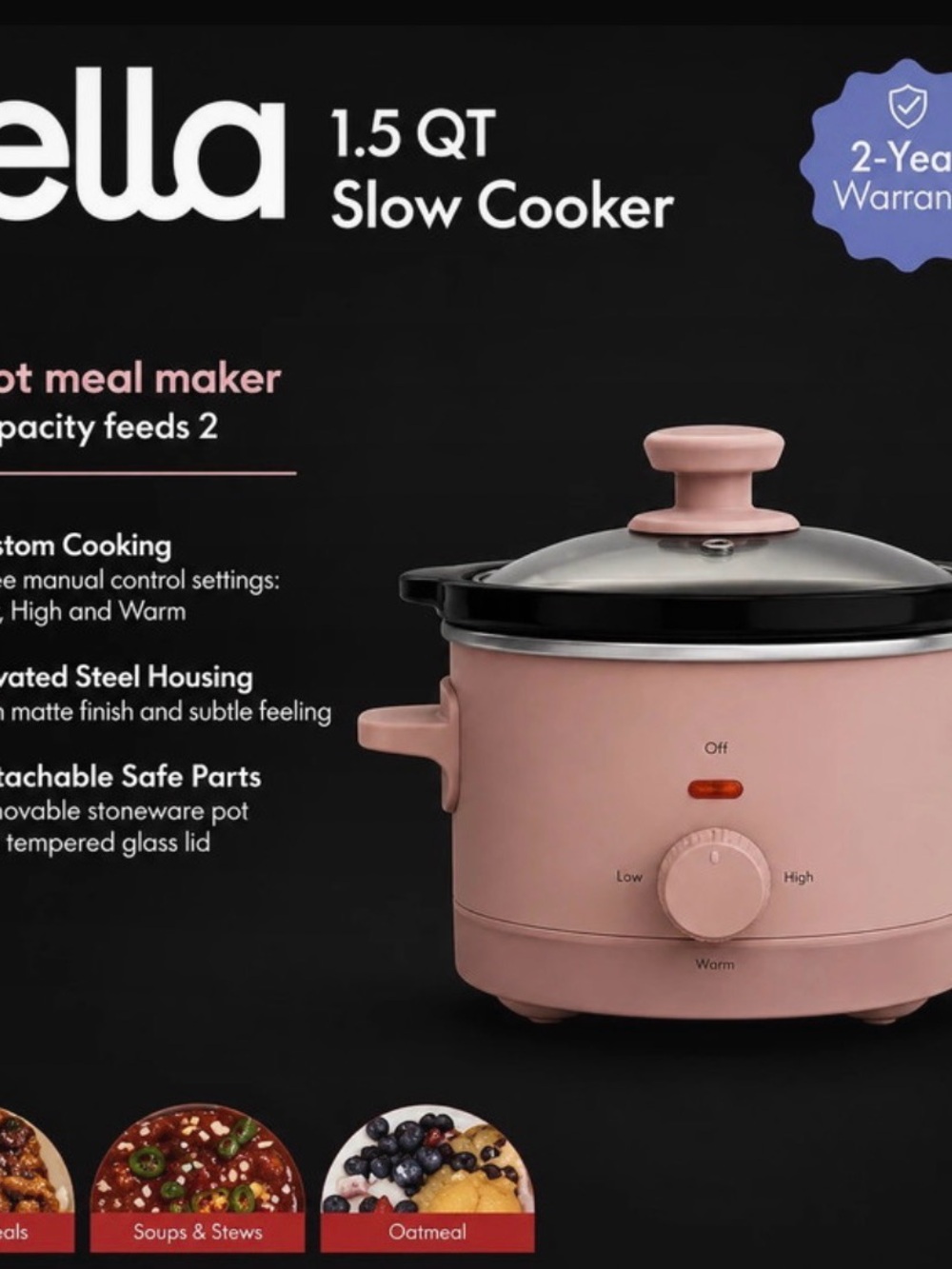 Bella 1.5 Qt Pink Slow Cooker – Compact Countertop Crock Pot